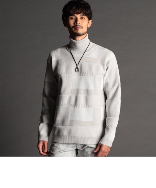 【23年モデル】編地切り替 タートルネックニット