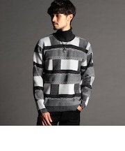 【23年モデル】編地切り替 タートルネックニット