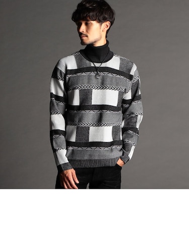 【23年モデル】編地切り替 タートルネックニット