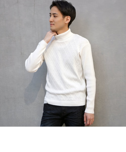 12ＧＧ　アーガイルJQxリブ編みタートルネックニット