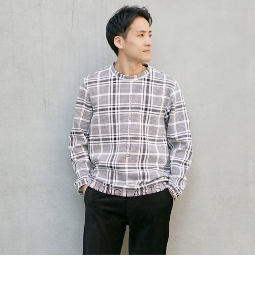 ダンボールニットロゴプリントクルーネックプルオーバー