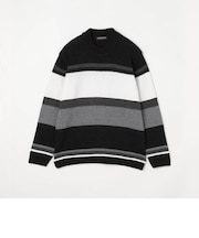 6ＧＧ　モール編地切替ボーダー柄モックネックニット