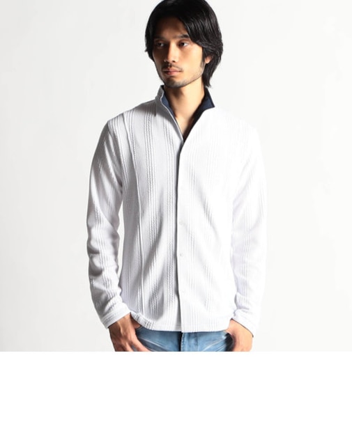 ブリスターストライプイタリアンカラーシャツ