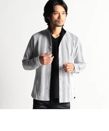 ブリスターストライプイタリアンカラーシャツ