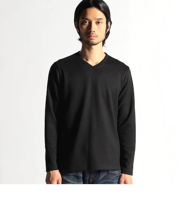 ボックスミニワッフル長袖Ｖネックカットソー