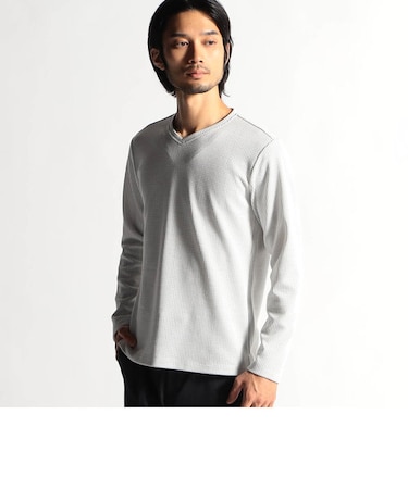 ボックスミニワッフル長袖Ｖネックカットソー