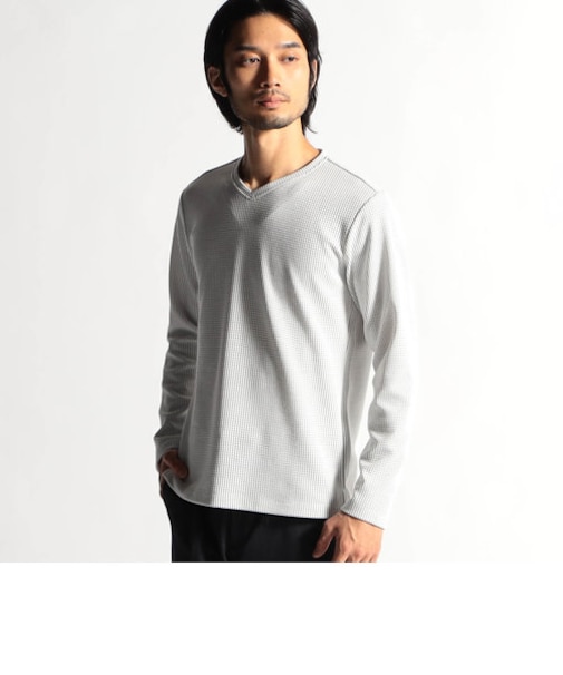 ボックスミニワッフル長袖Ｖネックカットソー