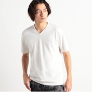 ブリスターチェックジャガードＶネック半袖Ｔシャツ