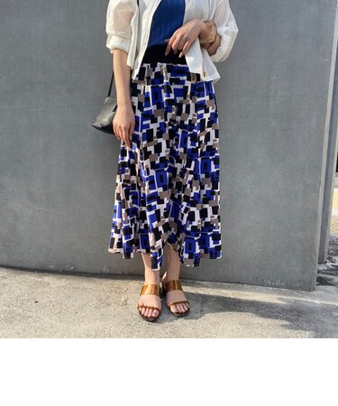 柄デシン ウエストリブ フレアスカート