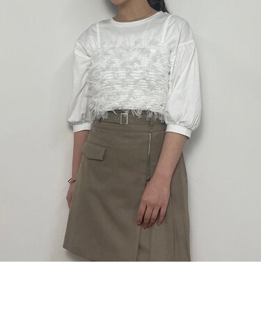 WEB限定チュールビスチェ&袖ドレープカットソー