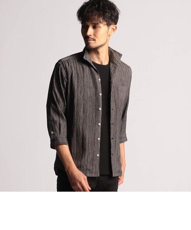 カラープリーツ7分袖スタンドカラーシャツ