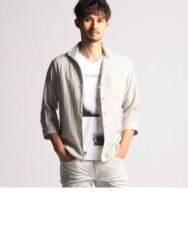 カラープリーツ7分袖スタンドカラーシャツ