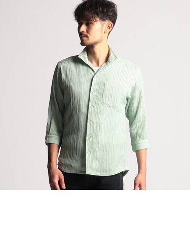 カラープリーツ7分袖スタンドカラーシャツ