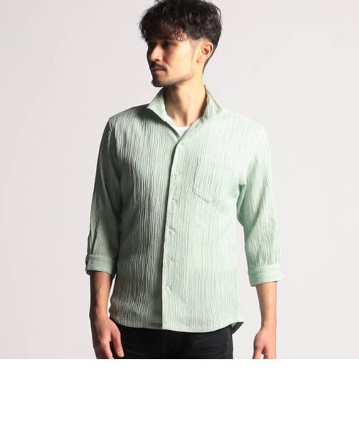 カラープリーツ7分袖スタンドカラーシャツ