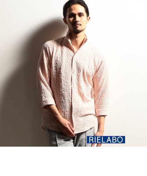 【RIELABO】リップル七分袖スタンドシャツ