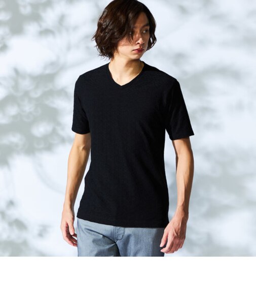 幾何学柄Ｖネック半袖プルオーバー