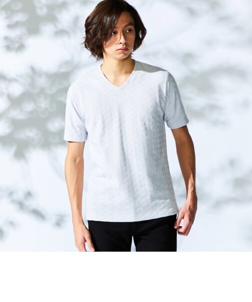 幾何学柄Ｖネック半袖プルオーバー