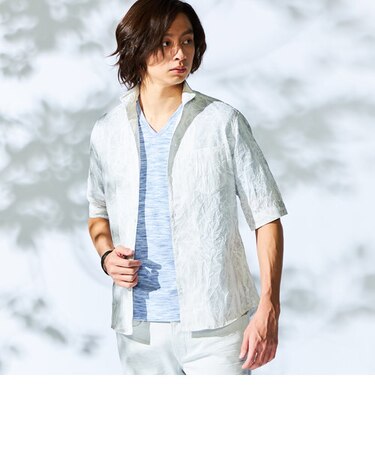 カラープリーツ５分袖シャツ