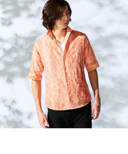 カラープリーツ５分袖シャツ