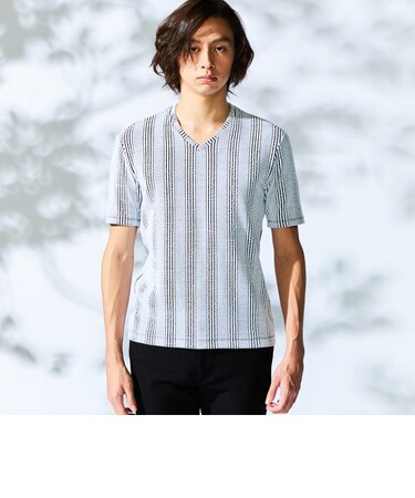 ブリスターストライプＶネック半袖プルオーバー