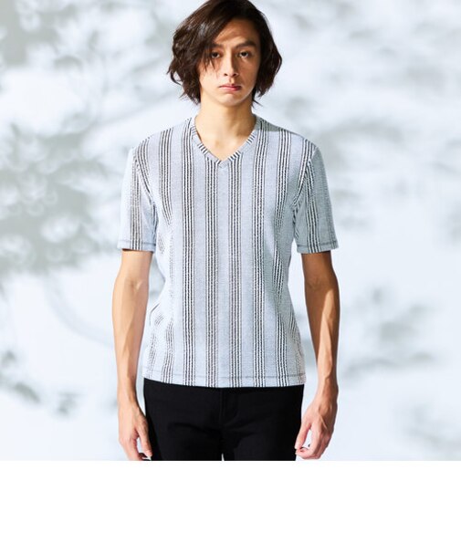 ブリスターストライプＶネック半袖プルオーバー