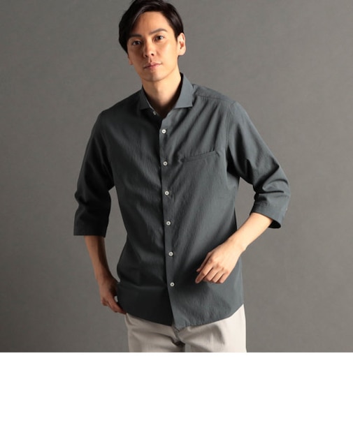 カッタウェイカラー7分袖シャツ