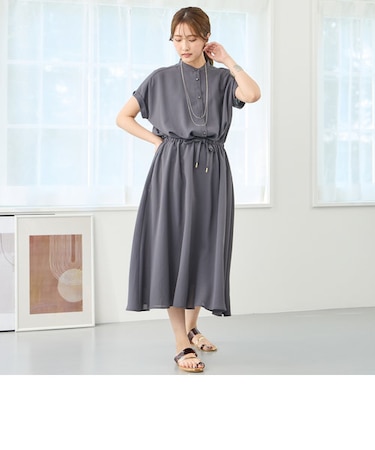 レイヤード風ウエストドロストワンピース