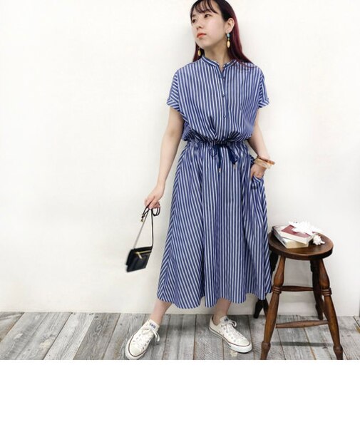 レイヤード風ウエストドロストワンピース