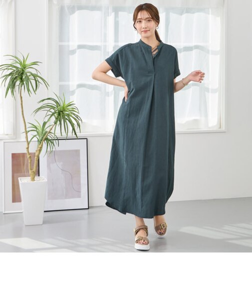 リネン混スキッパーワンピ－ス