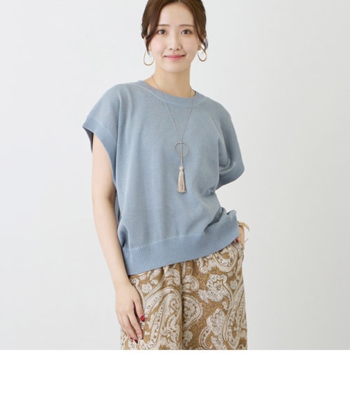 リネン混ニットプルオーバー