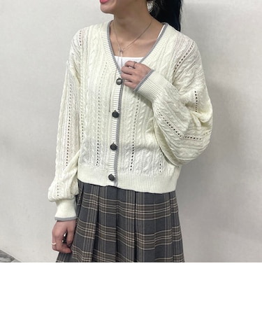 ライン配色スカシアミカーディガン
