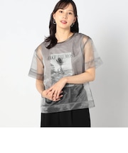 【2枚セット】リゾートプリントタンクトップ+オーガンジーTEE