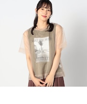 【2枚セット】リゾートプリントタンクトップ+オーガンジーTEE