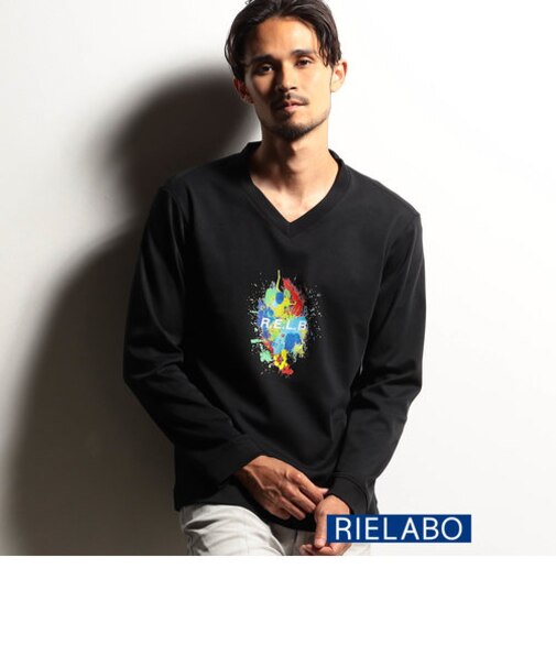 【RIELABO】グラフィック×ロゴプリントVネックTシャツ