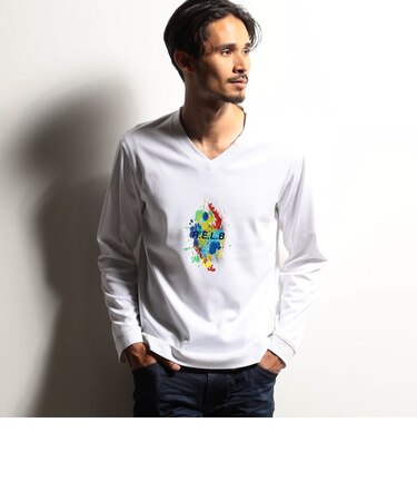【RIELABO】グラフィック×ロゴプリントVネックTシャツ