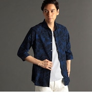 ボタニカルプリント カッタウェイカラー7分袖シャツ