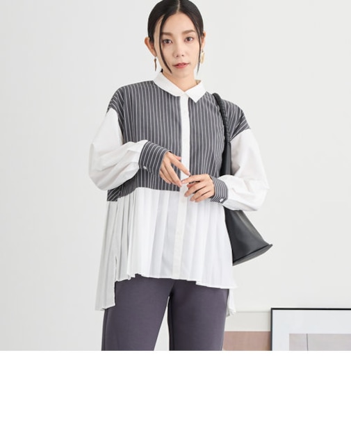プリーツシャツブラウス