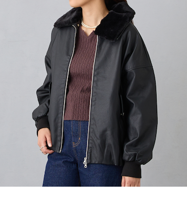 フライトジャケット風ボア衿ブルゾン