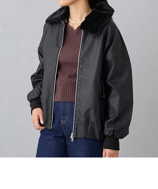 フライトジャケット風ボア衿ブルゾン