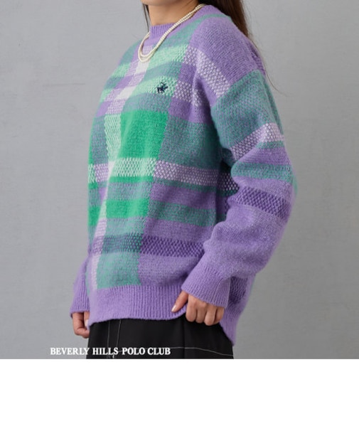 【BEVERLY HILLS POLO CLUB】WJQモヘアタッチチェックプルオーバー