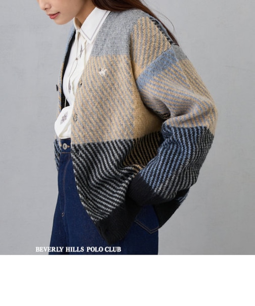 【BEVERLY HILLS POLO CLUB】モヘアタッチカーディガン