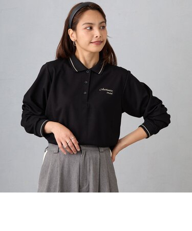 ライン配色ワンポイント刺繍ポロシャツ／長袖