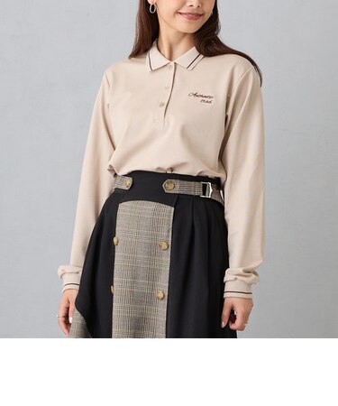 ライン配色ワンポイント刺繍ポロシャツ／長袖