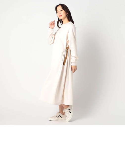 脇ベルト付き ロング丈ワンピース