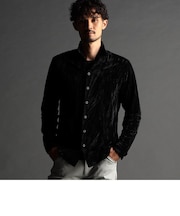 ストレッチプリーツベロア スタンドシャツ