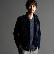 ストレッチプリーツベロア スタンドシャツ