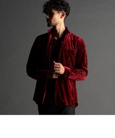 ストレッチプリーツベロア スタンドシャツ