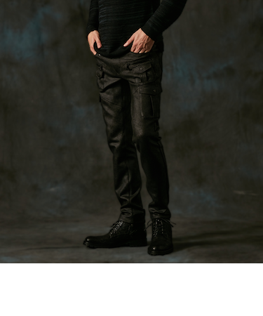 マイクロ起毛ポンチ　ムラプリント多ポケットカーゴパンツ