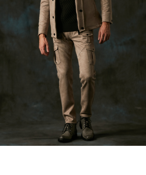 マイクロ起毛ポンチ　ムラプリント多ポケットカーゴパンツ