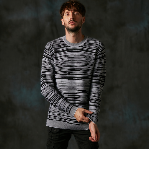 リップルタックボーダークルーネックニット